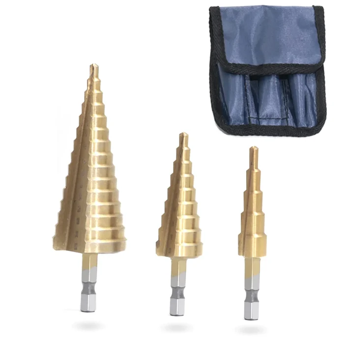 3 Pcs Cone Drill Bits for Metal Wood Plastic High Speed Steel Titanium Coated Metric Step Drill Bit Set (4-12mm, 4-20mm, 4-32mm) - Image 2